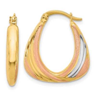 White Rhodium Polished and Satin Hoop Earrings 10K Two-tone Gold 10LE591 196904343661