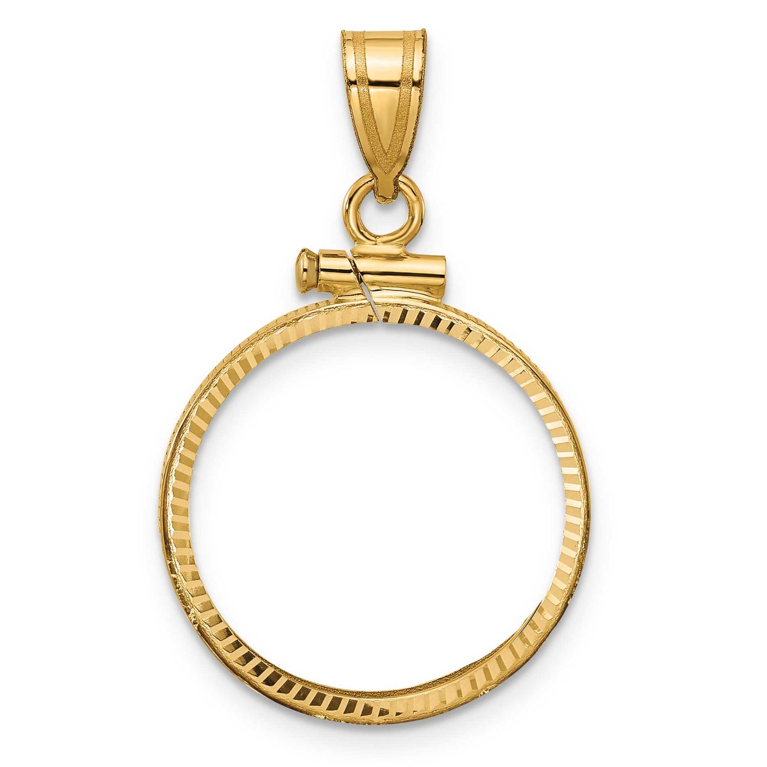 Diamond-Cut 18.0mm x 1.35mm Screw Top Coin Bezel Pendant 10k Gold Polished 10C1885D/18.0
