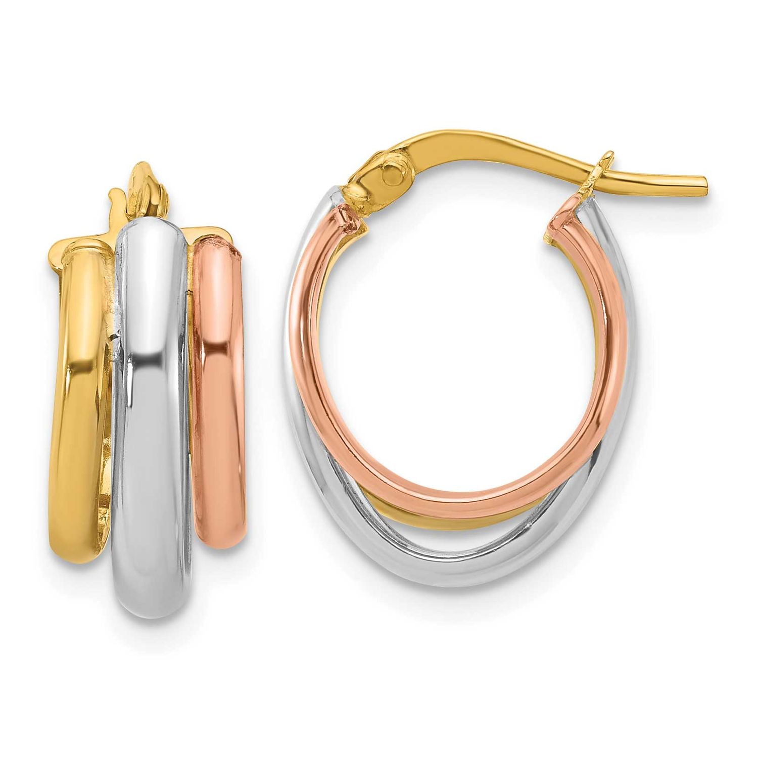 White Rhodium and Rose Gold Plating Polished 3 Row Oval Hoop Earrings 14k Gold LE2584 196904339756