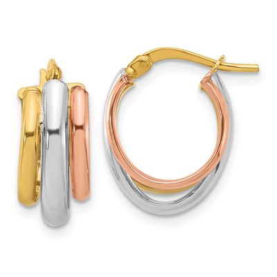 White Rhodium and Rose Gold Plating Polished 3 Row Oval Hoop Earrings 14k Gold LE2584 196904339756