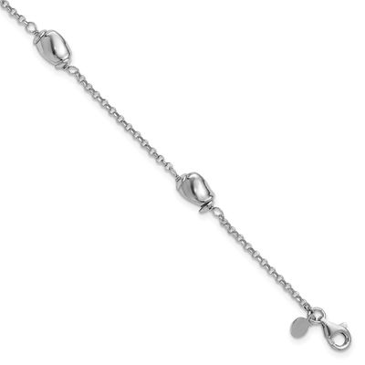 Beads with 1 Inch Extender Bracelet Sterling Silver Rhodium-plated Polished QLF1456-7