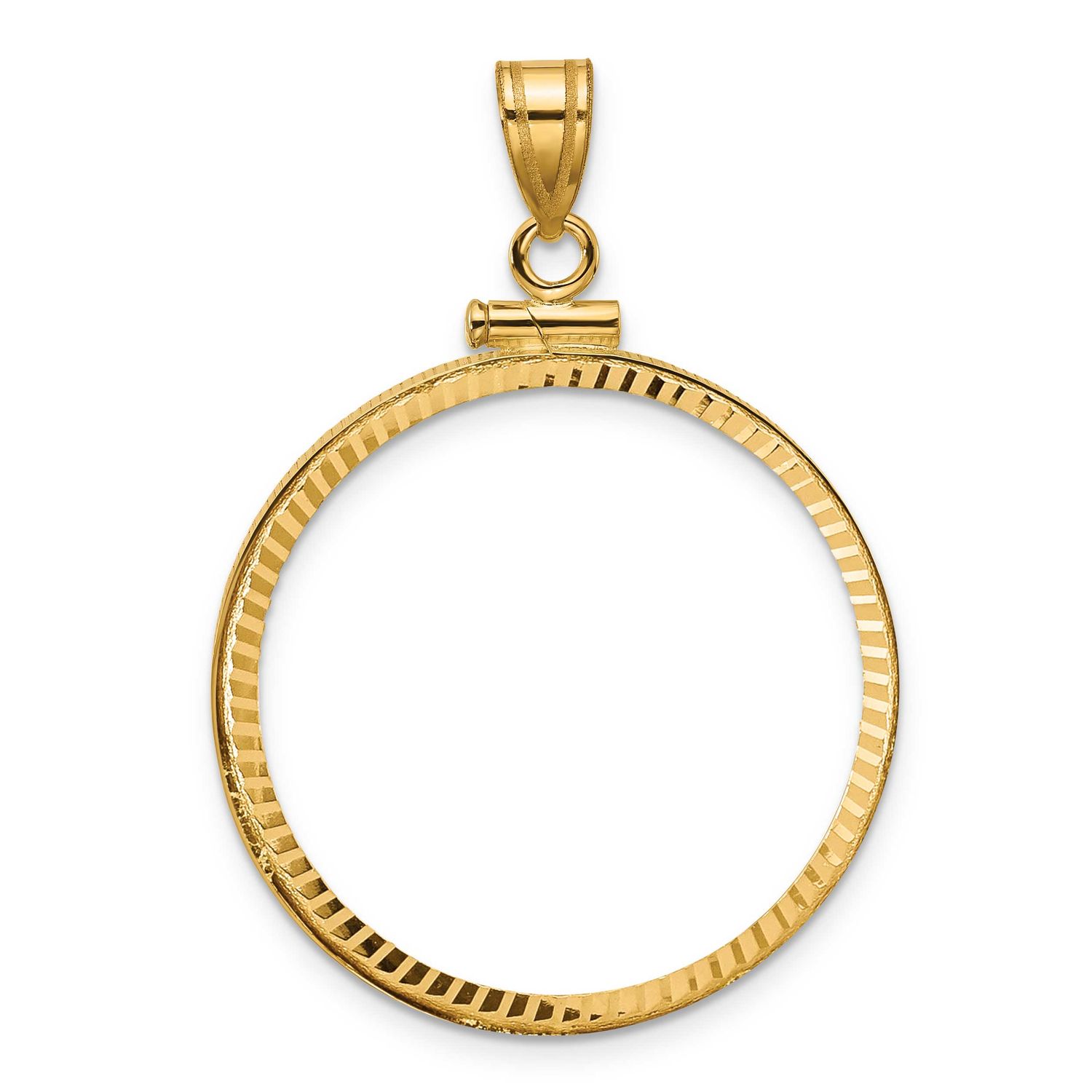 Diamond-Cut 27.0mm x 2.35mm Screw Top Coin Bezel Pendant 10k Gold Polished 10C1885D/27.0