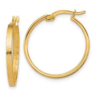 Greek Key Round Hoop Earrings 14k Gold Polished LE2904