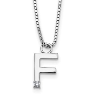 White Ice 18 Inch Diamond Letter F Initial Necklace Plus 2 Inch Extender Sterling Silver Rhodium-pl…
