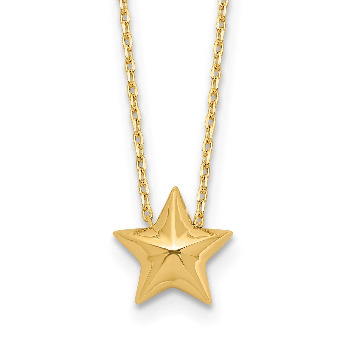 Hollow Star Pendant with 1 Inch Extender Necklace 14k Gold Polished LF1857-16 196904258897