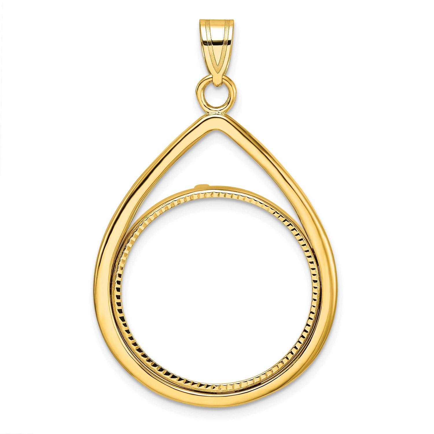 Diamond-Cut Lightweight Teardrop 22.0mm Prong Coin Bezel Pendant 10k Gold Polished 10C8191D/22.0