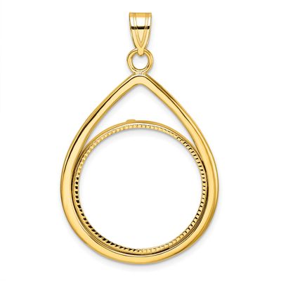 Diamond-Cut Lightweight Teardrop 22.0mm Prong Coin Bezel Pendant 10k Gold Polished 10C8191D/22.0