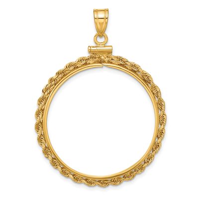 Rope 30.0mm x 3.00mm Screw Top Coin Bezel Pendant 10k Gold Polished 10C1215/30.0