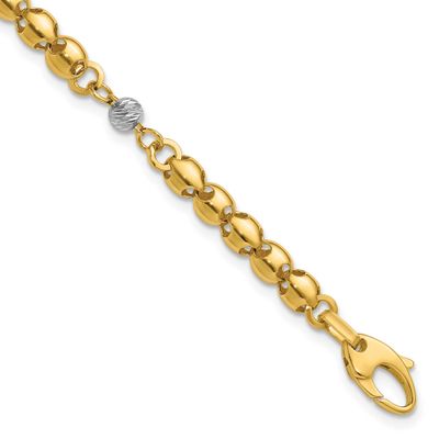 Polished Diamond-Cut Beaded Oval Link with 1 Inch Extender Bracelet 14k Gold with Rhodium LF2181-6.…