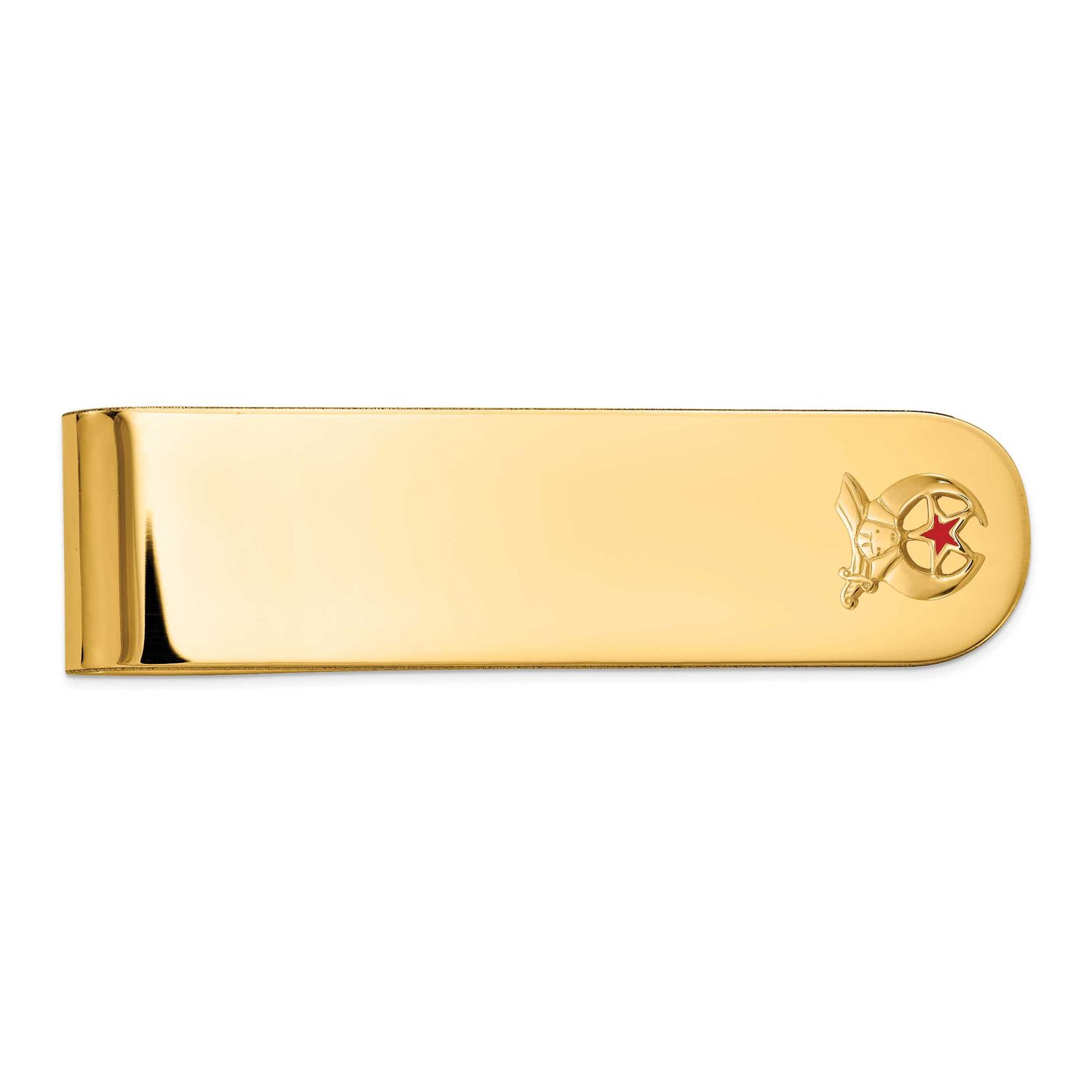 Men&#39;s Polished and Textured with Red Enamel Masonic Shriner Small Money Clip 14k Gold B57642-MCA