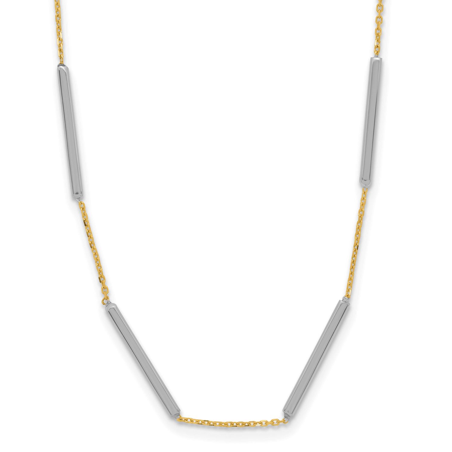 6 Bar Stations with 1.5 Inch Extender Necklace 14k Two-tone Gold Polished LF1852TT-16