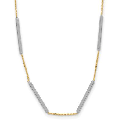 6 Bar Stations with 1.5 Inch Extender Necklace 14k Two-tone Gold Polished LF1852TT-16
