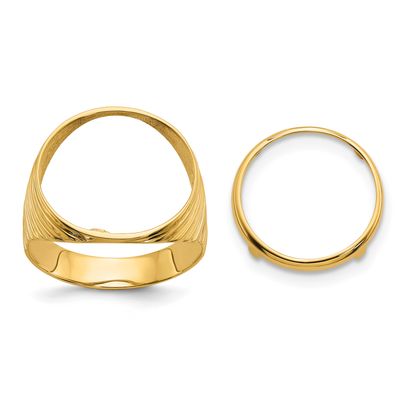 Men&#39;s Polished Ribbed Edge 16.5mm Coin Bezel Ring 10k Gold 10CR12/10AE