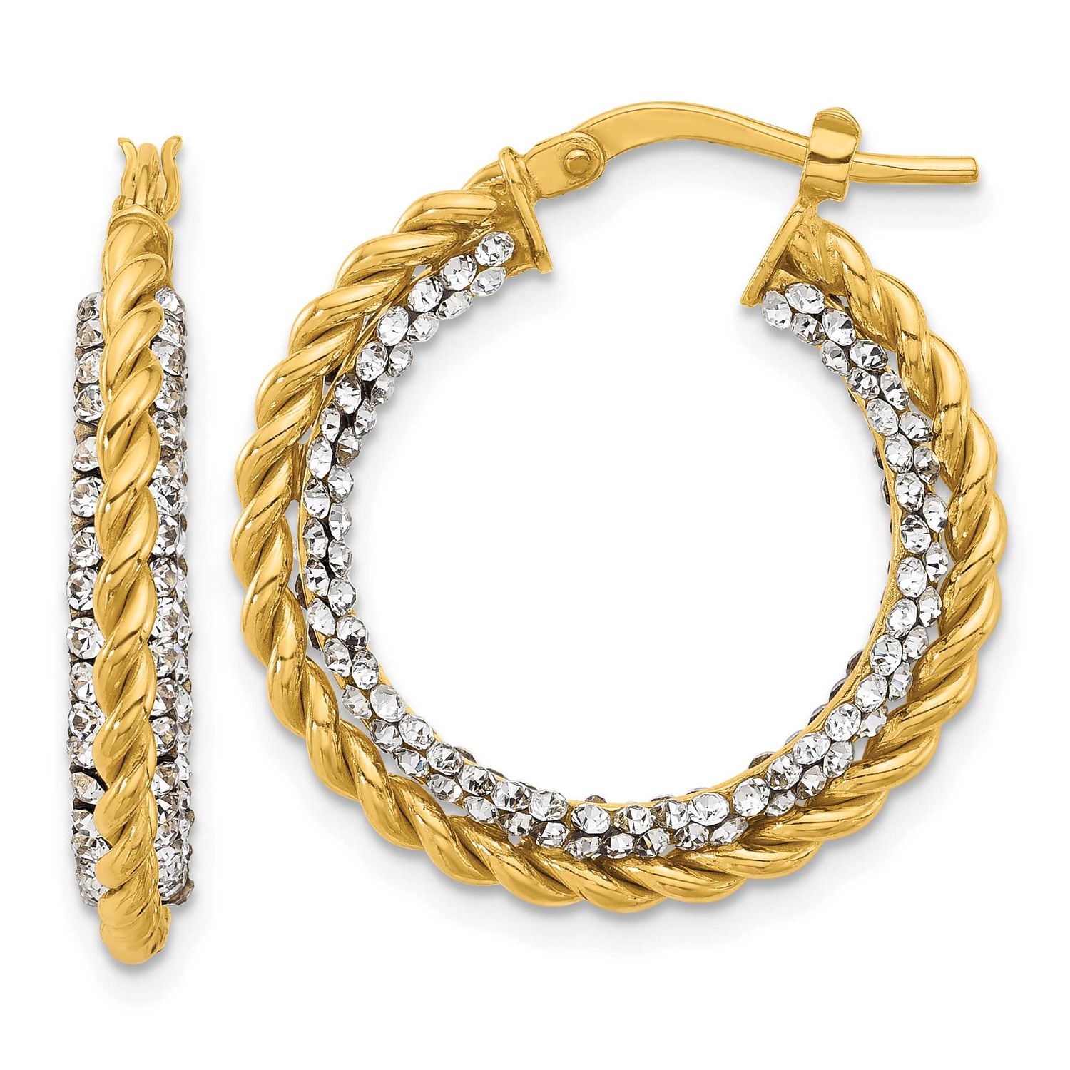 Crystals Twisted Hoop Earrings 14k Gold Polished LE2587 196904182949
