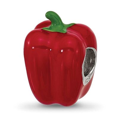 Enamel Red Bell Pepper Bead Sterling Silver QRS4556 196904279236