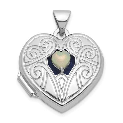 Opal October Birthstone 18mm Heart Locket Sterling Silver Rhodium-plated QLS1200/OCT