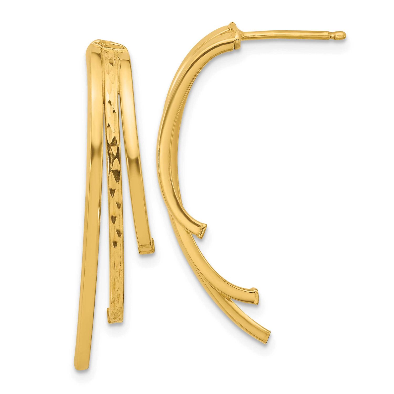 Diamond-Cut 3-Row Drop Post Earrings 10k Gold Polished 10LE603 196904343777
