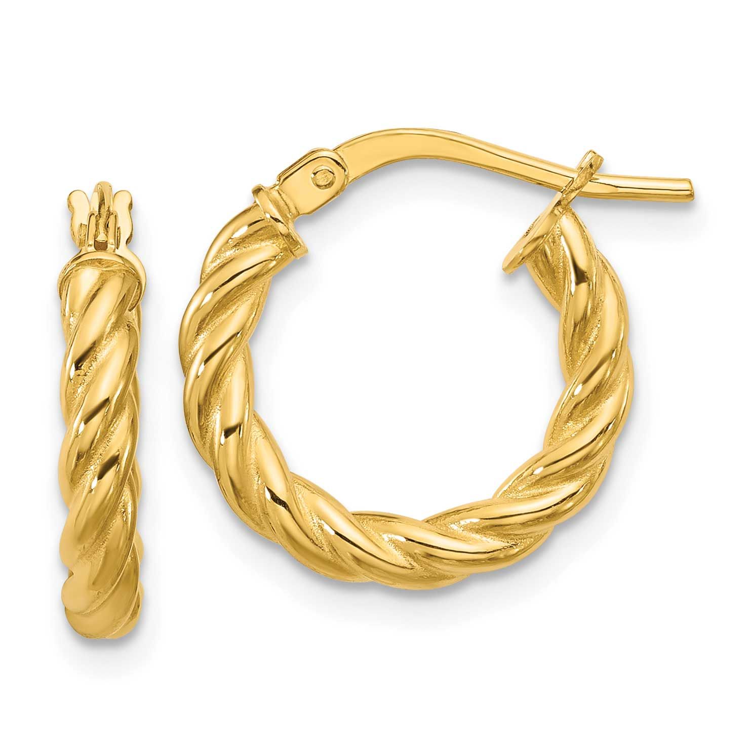 Twisted Round Hoop Earrings 14k Gold Polished LE2802 196904316665