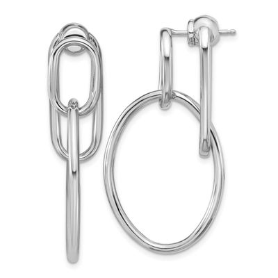 Polished Front Back Oval Dangle Post Earrings Sterling Silver Rhodium-plated QLE1520 196904322185