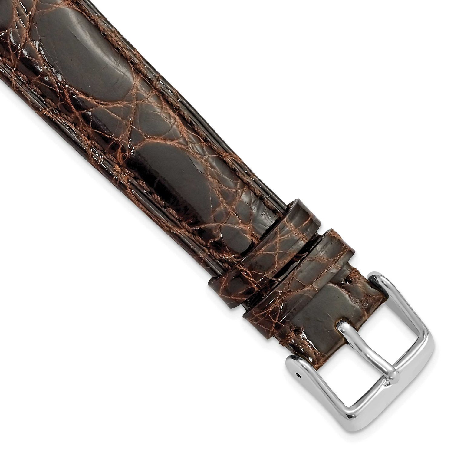 Debeer 19mm Brown Genuine Caiman Leather with Silver-Tone Buckle 7.5 Inch Watch Band BAW128-19
