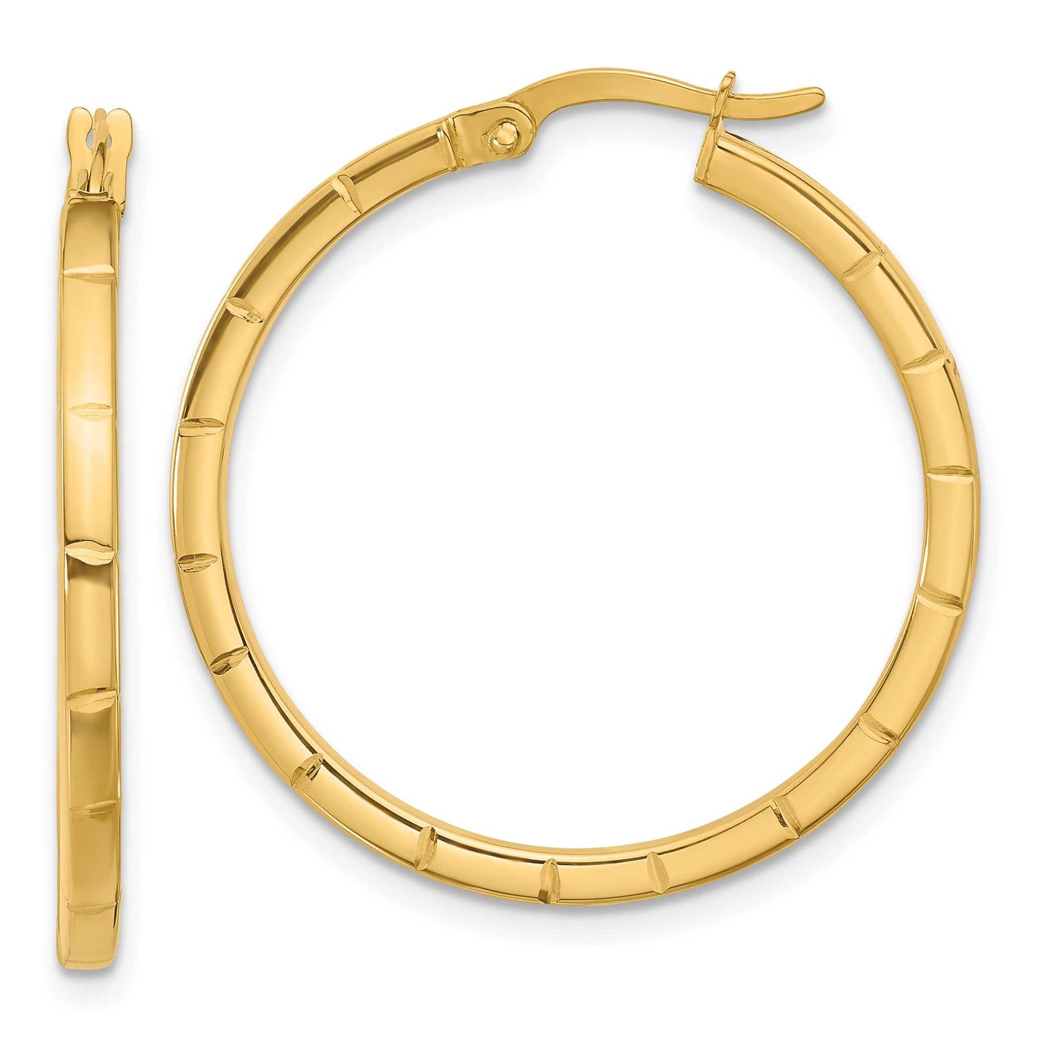 Grooved Round Hoop Earrings 14k Gold Polished LE2554 196904340523