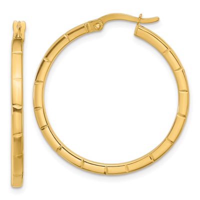 Grooved Round Hoop Earrings 14k Gold Polished LE2554 196904340523