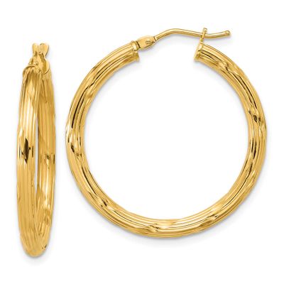 Grooved Round Hoop Earrings 14k Gold Polished LE2867