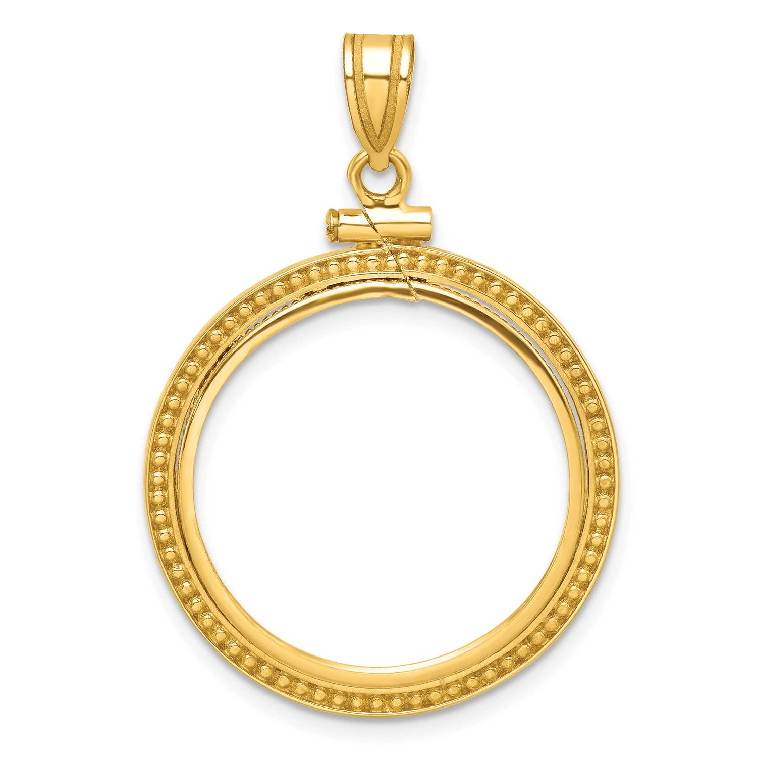 Beaded 22.0mm x 1.9mm Screw Top Coin Bezel Pendant 10k Gold Polished 10C8184/22.0