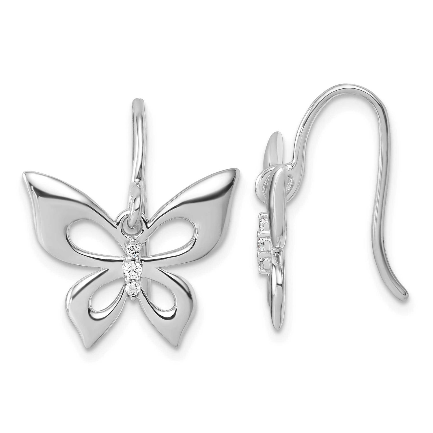 White Ice Diamond Butterfly Dangle Earrings Sterling Silver Rhodium-plated QW601