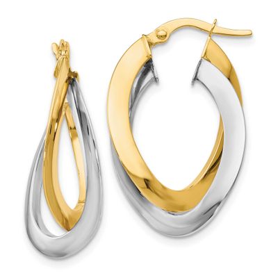 Polished Twisted Double Hoop Earrings 10K Two-tone Gold 10LE668