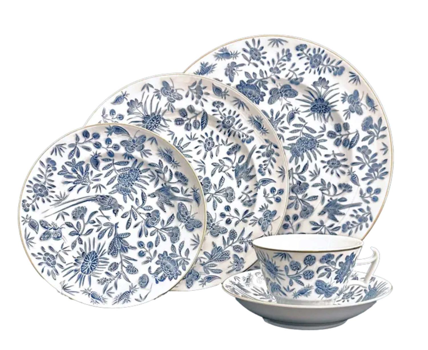 Mottahedeh Sacred Bird &amp; Butterfly Blue 5 Piece Place Setting HC700