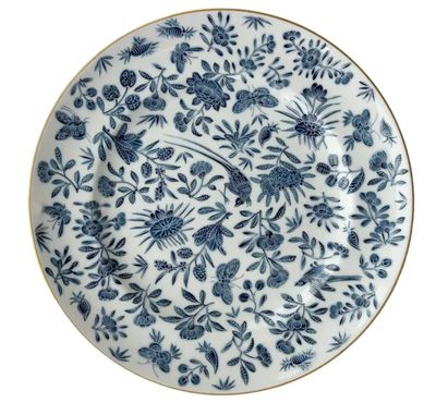 Mottahedeh Sacred Bird &amp; Butterfly Blue Dinner Plate Large HC720