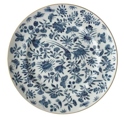 Mottahedeh Sacred Bird &amp; Butterfly Blue Dinner Plate HC701