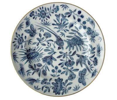 Mottahedeh Sacred Bird &amp; Butterfly Blue Bread &amp; Butter Plate HC703