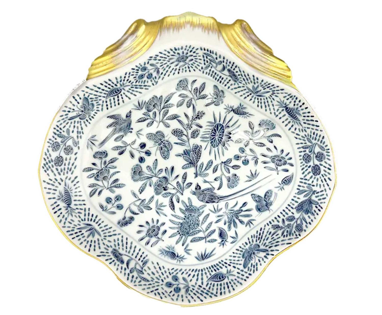 Mottahedeh Sacred Bird &amp; Butterfly Blue Shell Dish HC733