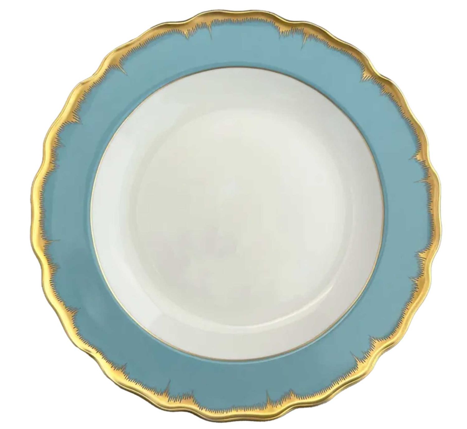 Mottahedeh Chelsea Feather Turquoise Rim Soup Plate S5306