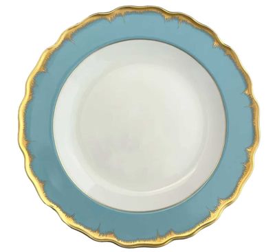 Mottahedeh Chelsea Feather Turquoise Rim Soup Plate S5306