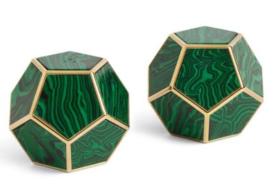 L&#39;Objet Pentagon Spice Jewels Malachite with 24K Gold Set of 2 SP4852, UPC: 810009648253