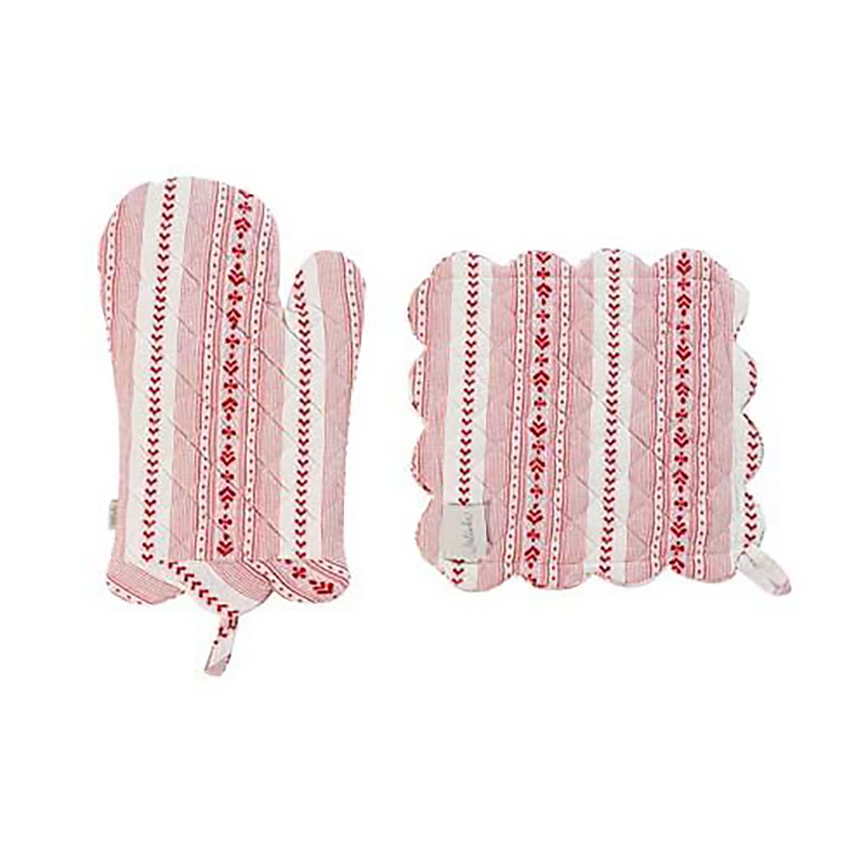 Juliska Villa Stripe Oven Mitt and Pot Holder Set of 2 Piece Ruby LN09SET/73, 810144257358