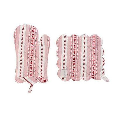 Juliska Villa Stripe Oven Mitt and Pot Holder Set of 2 Piece Ruby LN09SET/73, 810144257358