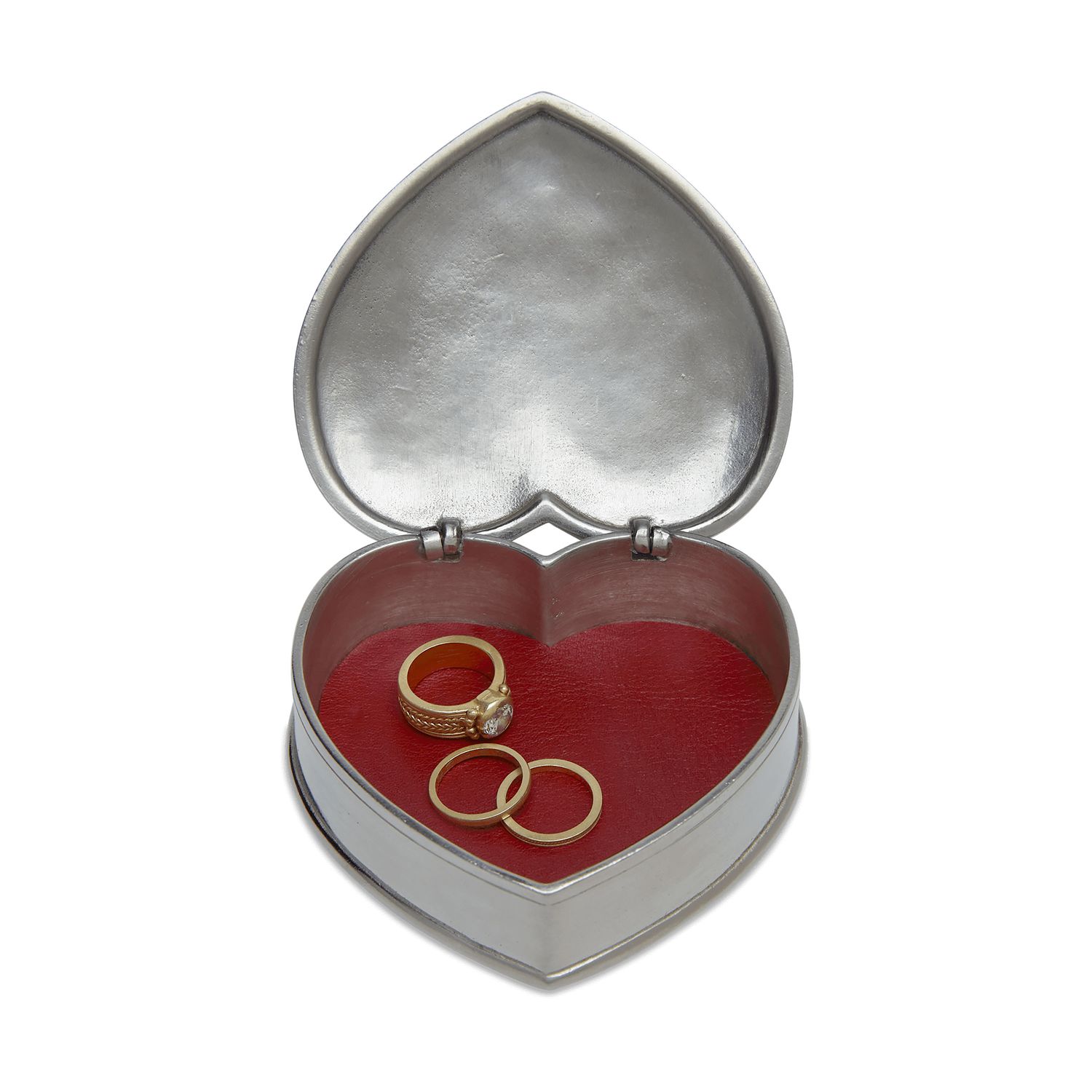 Match Pewter Lidded Heart Box With Red Leather Insert 1412.1