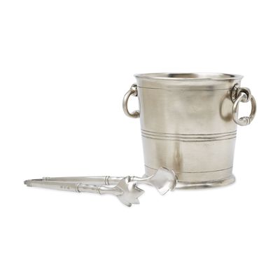 Match Pewter Ice Bucket With Rings and Tongs a317.6