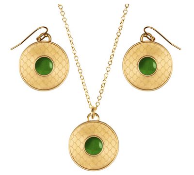 Halcyon Days Salamander Cabochon Emerald Gold Necklace &amp; Earrings Set PESAC09SET, MPN: PESAC09SET,