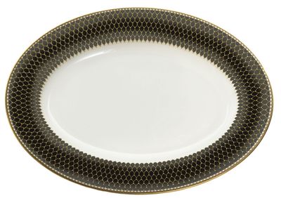 Halcyon Days Gordon Castle Antler Trellis Black Gold 14 Inch Oval Dish BCGAT02MOG, MPN: BCGAT02MOG,