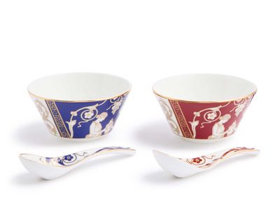Wedgwood Renaissance Mix Bowl &amp; Soup Spoon Set of 2 Gold Red 1076500, 701587485944