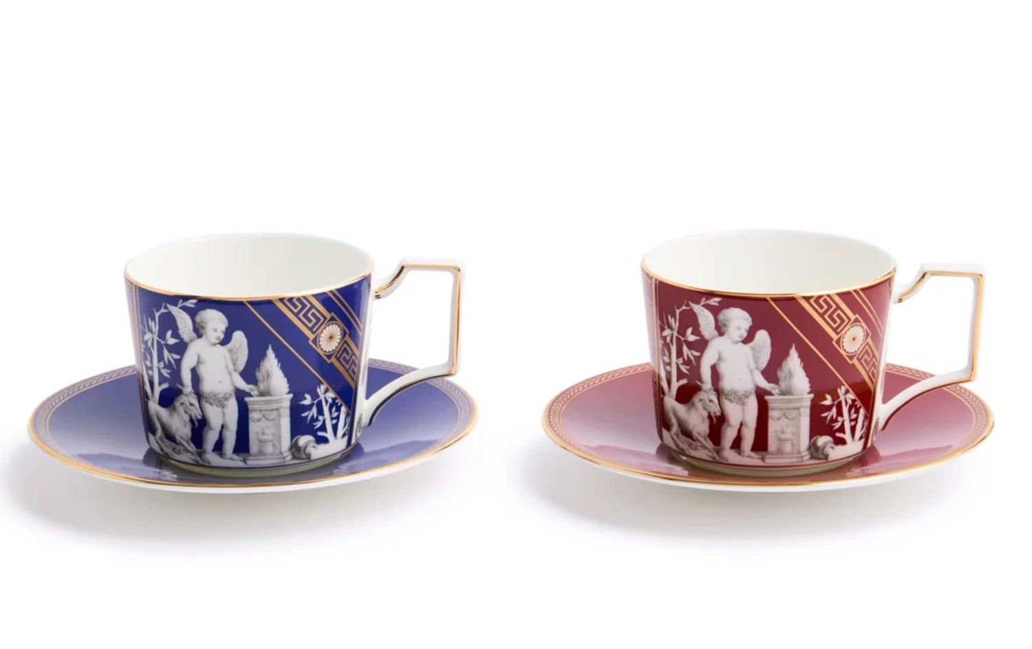 Wedgwood Renaissance Mix Teacup Saucer 250ml 8.45oz Set of 2 Gold Red 1076499, 701587485937