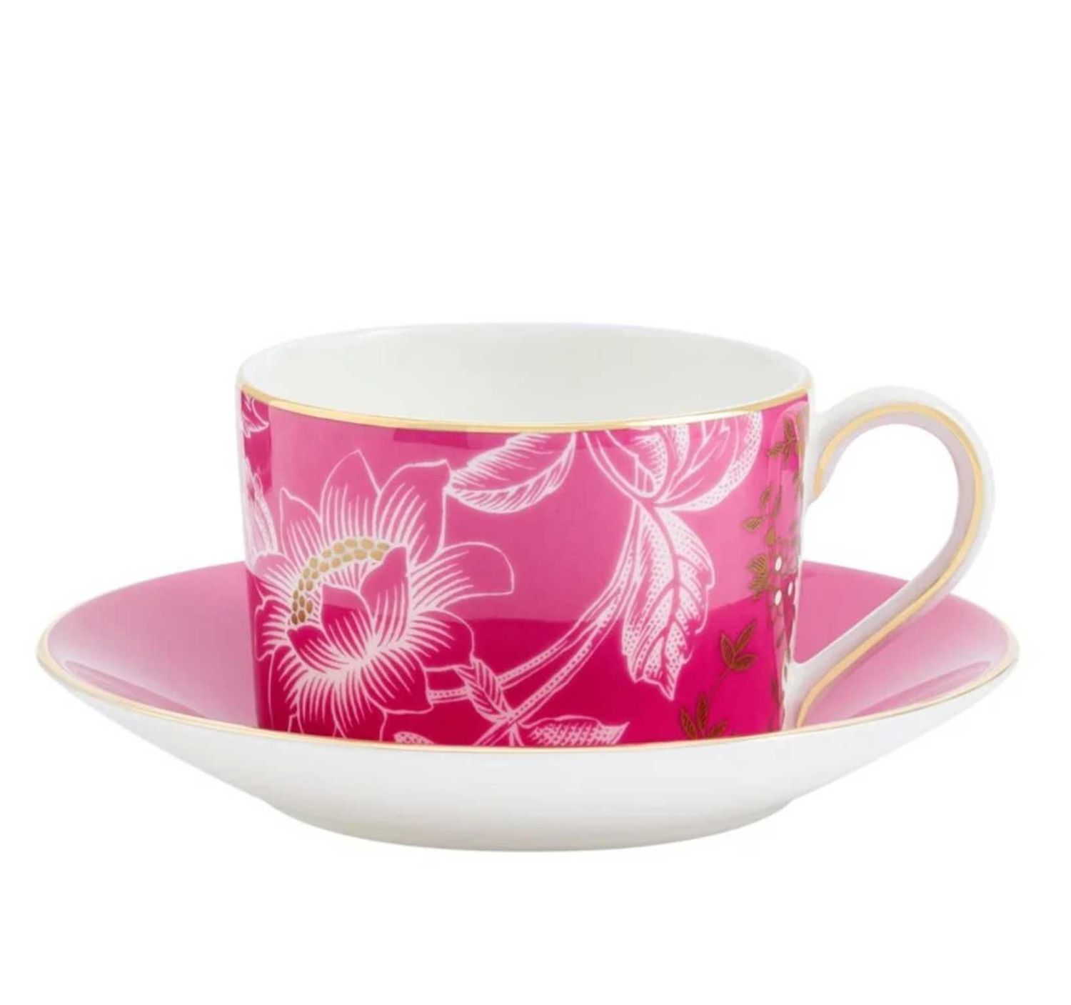 Wedgwood Wonderlust Pink Tonquin Teacup &amp; Saucer 7.1oz 1078226, 701587490016