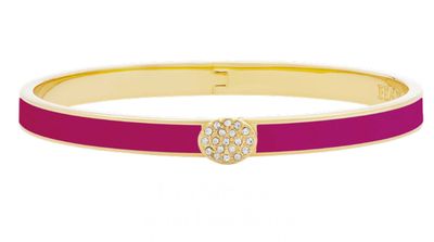Halcyon Days 6mm Plain Pave Button Pink Tourmaline Gold Hinged Bangle HBPSB3306G, 5055273107654