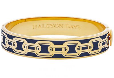 Halcyon Days 13mm Chain Estate Blue Gold Hinged Bangle HBCHA4813G, 5056327822516