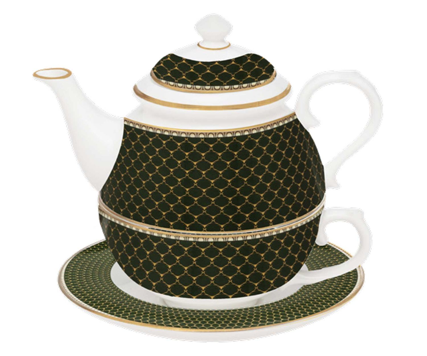 Halcyon Days Antler Trellis Dark Green Gold Tea for One BCGAT0941C, 5056327822196